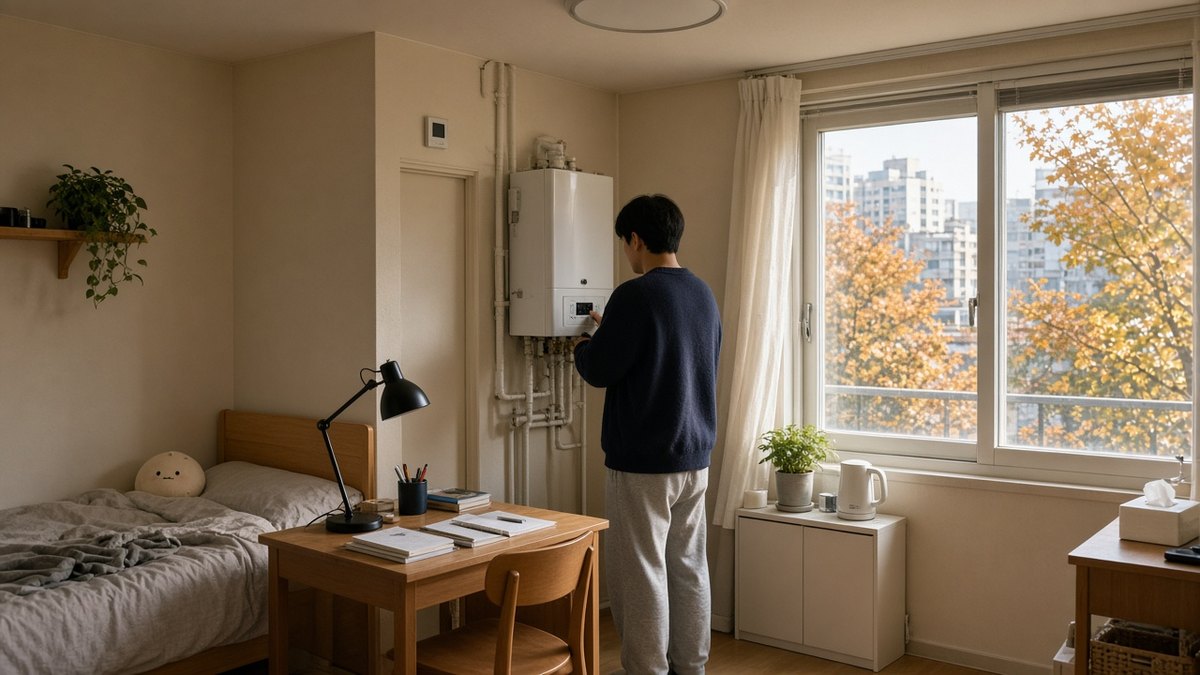 관악구 원룸에서 보일러·난방을 점검하는 모습 - 가을 계약 전 필수 확인